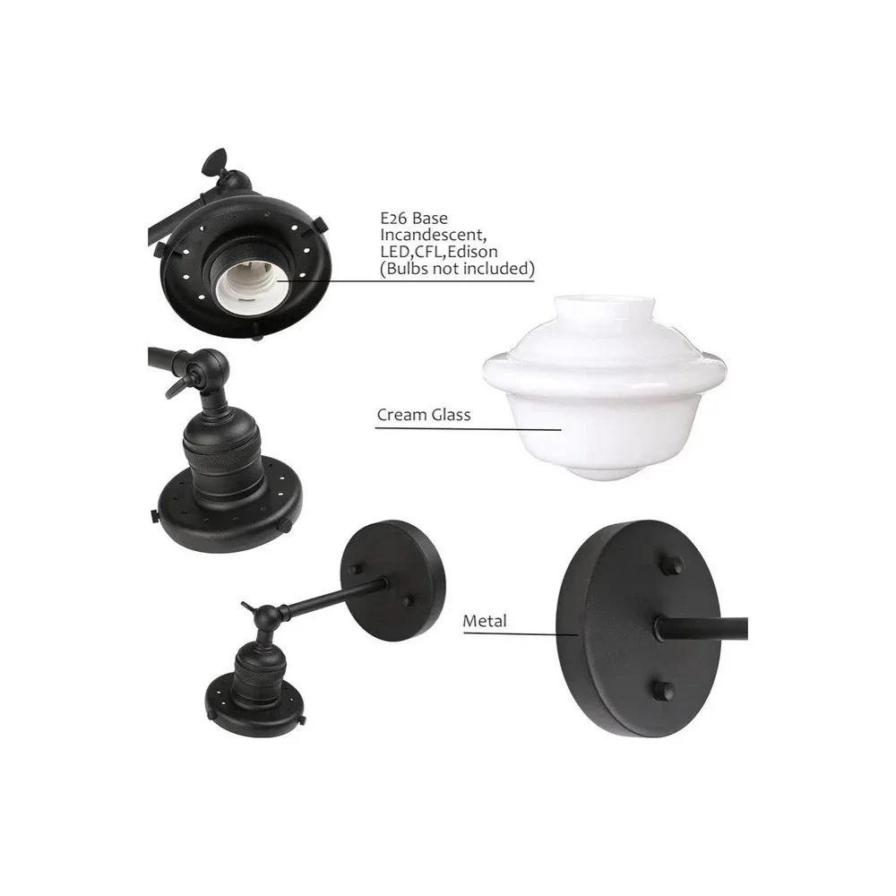 Pathson Vintage Wall Scone Lamp With Milk White Glass‎ Shade Hardwired Bathroom